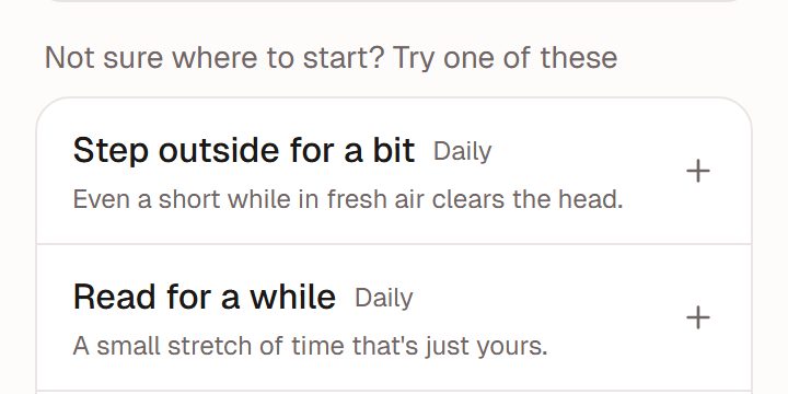 Starter templates on the Habits page: Step outside for a bit, Read for a while