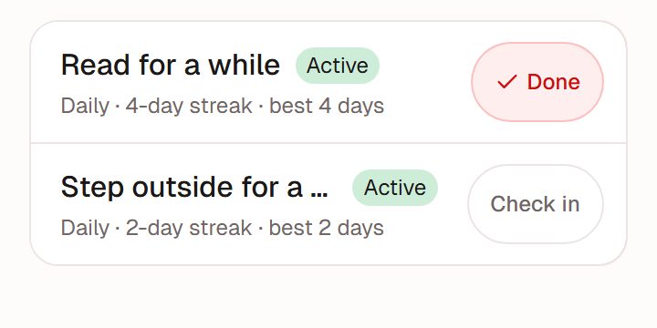 Habit list with "Read for a while" checked in